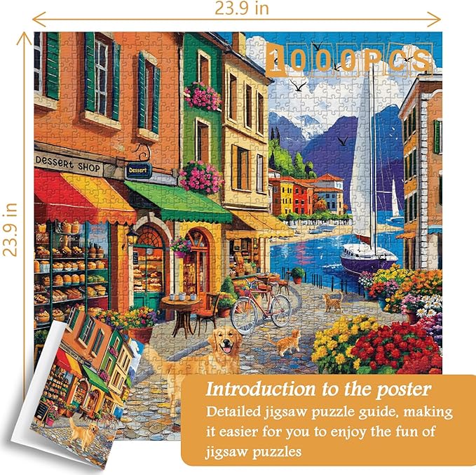 PICKFORU Seaside Puzzles for Adults - 1000 Pieces, Vintage Beach & Small Town Holiday Puzzles as Wall Decor