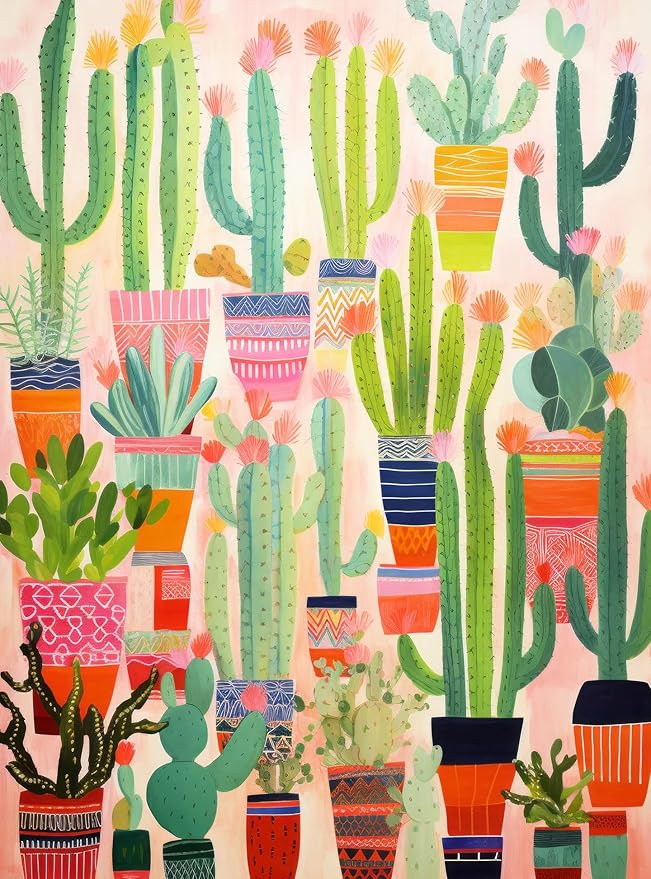 Cross & Glory - Botanical Brushstrokes: A Cacti Tapestry - 1000 Piece Jigsaw Puzzle | Plant Jigsaw Puzzle | Artistic Challenge with Vibrant Satin Finish