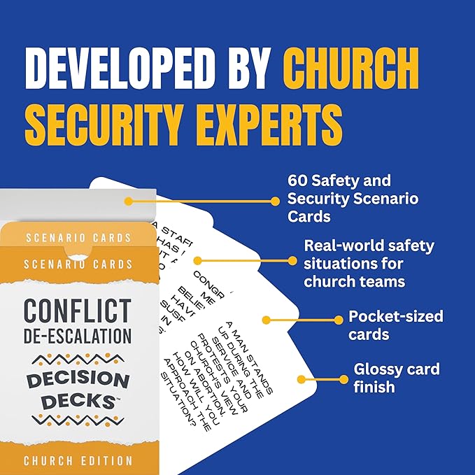 Church Safety and Security Decision Decks | 60 Conflict De-Escalation Scenario Cards for Church Safety Team Training, Leadership Communication, and Faith-Based Conflict Resolution