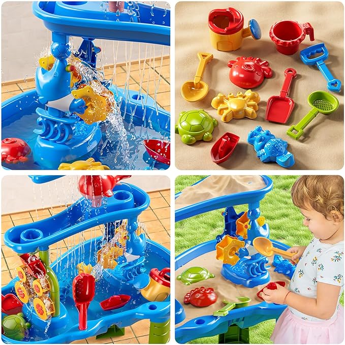 Water Table for Kids Ages 4-8 with Water Pumb, Summer Outdoor Sand Water Table for Boys Girls, Kids Water and Sand Activity Sensory Toys for Toddlers Age 3-8