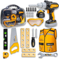 Kids Tool Set with Carrying Case, Electronic Toy Drill with Bits & Construction Vest – Pretend Play Kit with Safety Googles, Gas Shield, Tape Measure, Saw, Bubble Level, Screwdriver, Nuts & Bolts