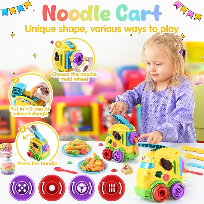 PLAY 2 in 1 Color Dough Kitchen Creations Set, Ice Cream Noodle Maker Color Dough Sets for Kids Ages 4-8, Kitchen Food Toys for Boys Girls Kids Toddlers Ages 3+, with 18 oz Multicolor Clay
