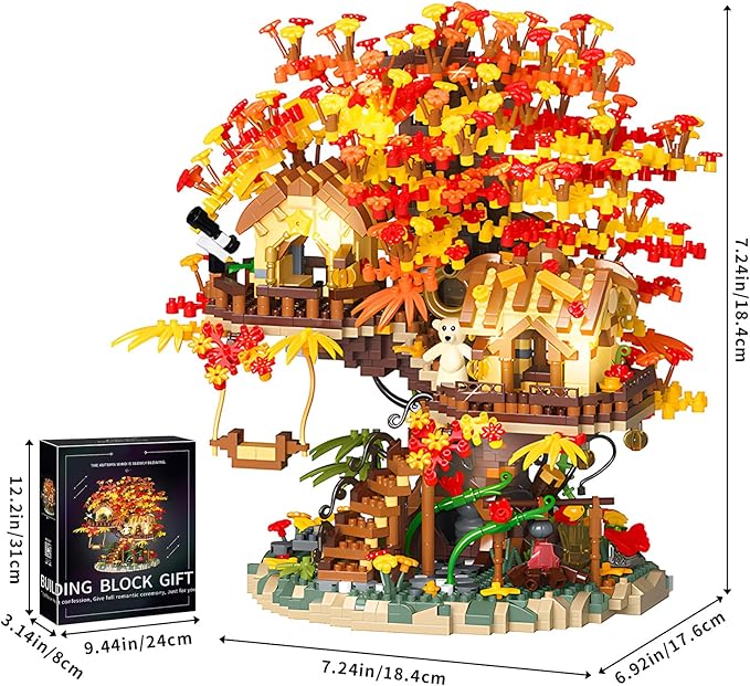 Cherry Blossom Bonsai Tree House Building Blocks Set with Acrylic Display Box, Plants Flowers Treehouse Architecture Micro Mini Block Kits Gift for Adults and Kids（2725 Pieces