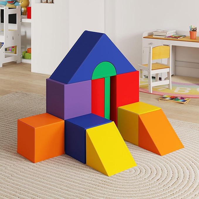 Soozier Foam Climbing Blocks for Toddlers, 11-Piece Baby Soft Foam Play Set, Climb and Crawl Activity Playset Building Blocks for Aged 1-3 Years Old Boys & Girls, Assorted