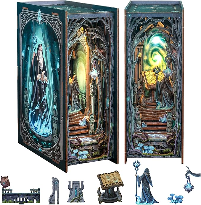 Fsolis Book Nook Kit, DIY Miniature Room House Kit 3D Wooden Puzzle Craft Kit for Adults Decorative Bookend Bookshelf Bookcase Nook Decor Gifts for Women Teens and Book Lovers (The Gate of Wonderland)