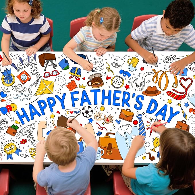 Gatherfun Father's Day Themed Activity Poster/Table Cover - 72" x 31.5" Wall Art for Classroom Wall, School Parties, Happy Father's Day Decorations