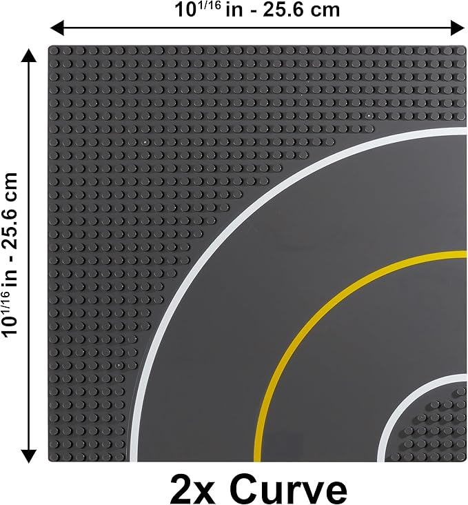 Apostrophe Games Road Baseplate – Premium Building Blocks Base Plates Compatible with All Major Brands – 2pcs Baseplate Gray with Road Design – 2 Curve Roads