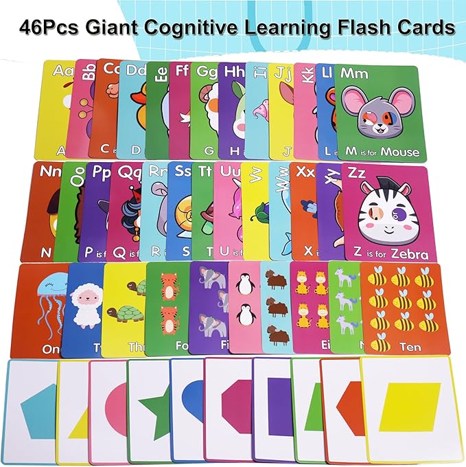 46 PCS Alphabet Flash Cards,Giant ABC Animal Flash Cards for Toddler,46 Lowercase and Uppercase Letter Cards,Educational Learning Games for Kids,Preschool Kindergarten Toys