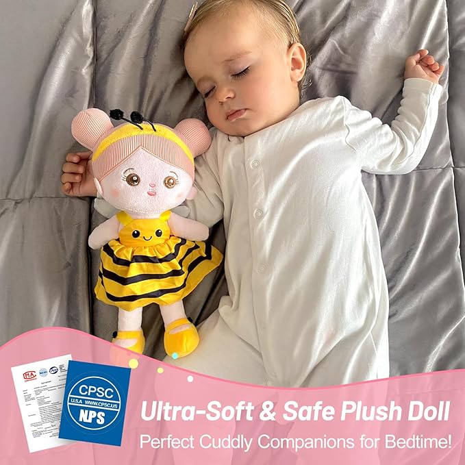 OUOZZZ 12" Soft Baby Doll Toys for 1 + Year Old Girl Gifts, Birthday Gifts for 1 Year Old Girl Christmas Plush Toys Gift for Toddler Kids Yellow Bee Dress