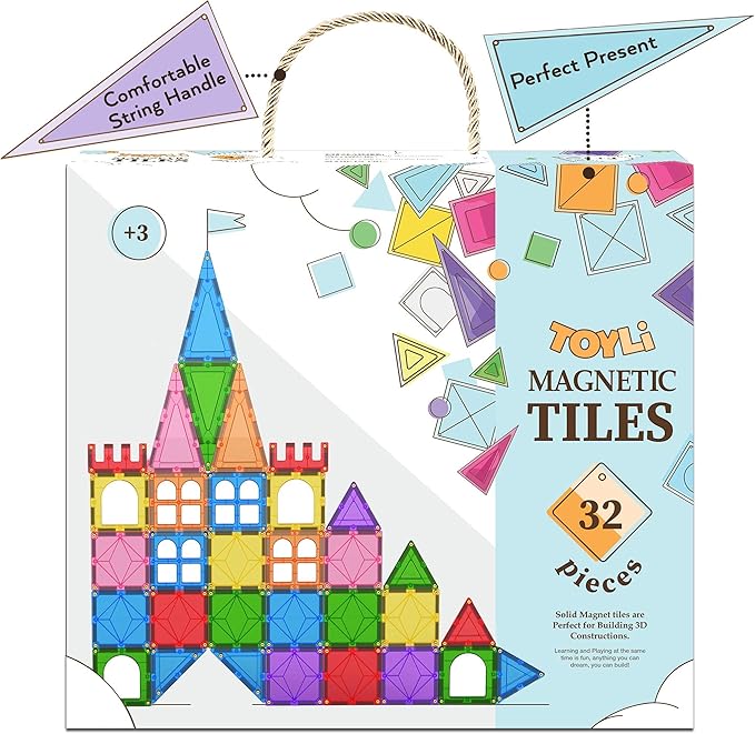 Magnet Tiles Building Blocks for Kids 32 Pieces Magnetic Educational Learning STEM