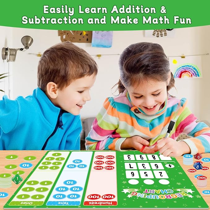 Magnetic Regrouping Math Base Ten Place Value, 2025 New Upgraded Addition & Subtraction Math Manipulatives Dry Erase Whiteboard for Kids 1st 2nd 3rd Grade, Math Games Homeschool Classroom Must Haves