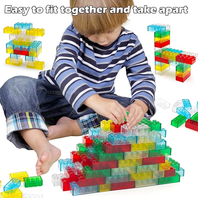 150 Pieces 2x4 Translucent Building Bricks -5 Colors Crystal-Clear Classic Block Toy Fully Compatible with Major Brands Educational Construction Toy for Boys Girls 6 Years Old and Up (Multicolor 150)