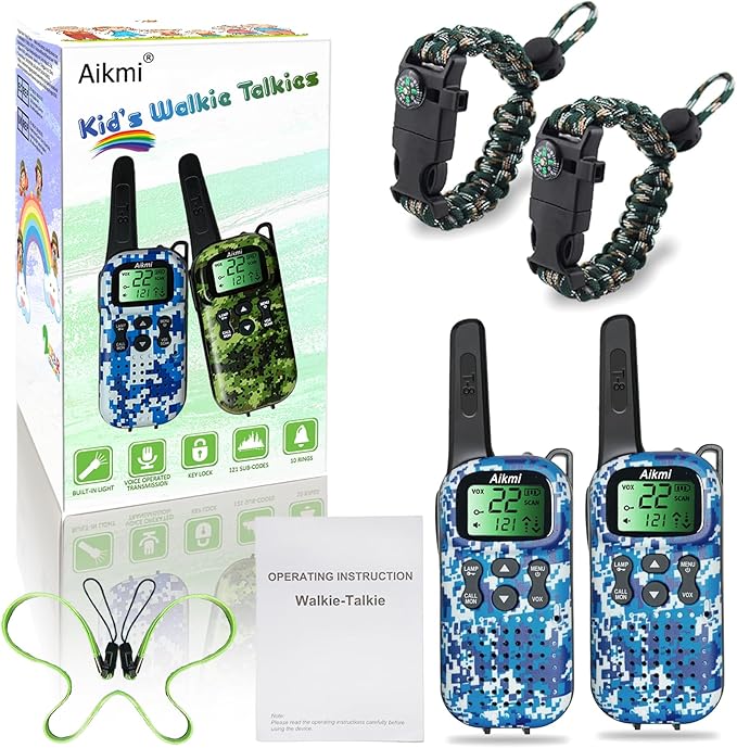Toys for Boys Walkie Talkies for Kids 5 6 7 8 Year Old Boy Pretend Play Police Military Spy Hunt Camp Outdoor Toys for Kids Birthday Present Boys Gifts (Blue Blue)