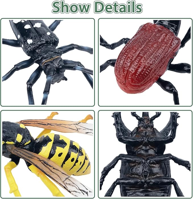 Toymany 12PCS Realistic Insects Figurines Toys - Plastic Bugs Figures Set with Cricket Bee Ant Dung Beetle, Educational Toy Cake Toppers Christmas Birthday Gift for Toddlers Kids
