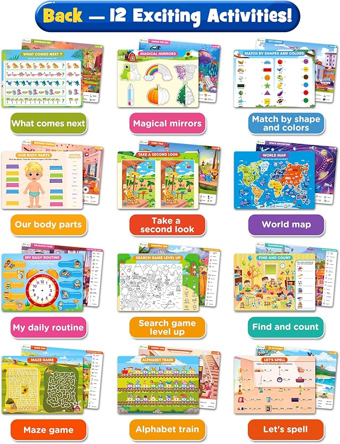 Preschool Learning Activity - Search and Find Book, Reusable Learning & Education Toys, Travel Game for Road Trip Car Airplane, 24 Activity with 4 Dry Erase Markers, Birthday Gifts for Kid Ages 3-6