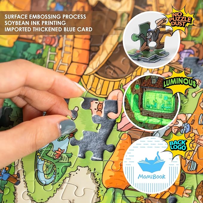 MOMIBOOK 1000 Piece Puzzle for Adults Jigsaw Puzzles of The Wonderful Tree House Expedition, Luminous Painting Image Challenging Hard Impossible Puzzle Unique Funny Party Christmas Birthday Gifts