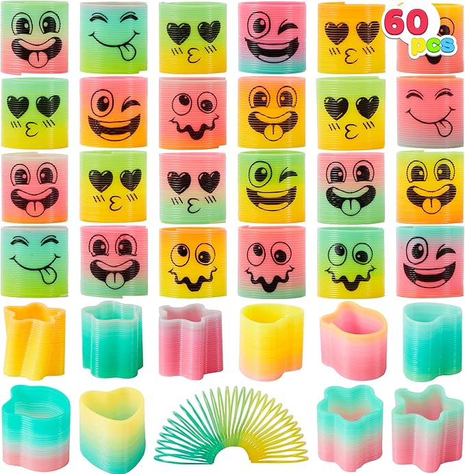 JOYIN 60 Pcs Spring Rainbow Party Favor, Mini Plastic Coil Spring Toy, Fidget Stress Coil Mini Springs Bulk Toys for Carnival Prize Birthday, Halloween Goodie Bag Stuffers