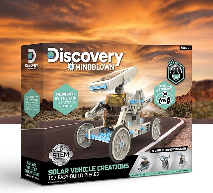 Discovery #Mindblown STEM 12-in-1 Solar Robot Creation 197-Piece Kit with Working Solar Powered Motorized Engine and Gears, Construction Engineering Set for Ages 8 and Up