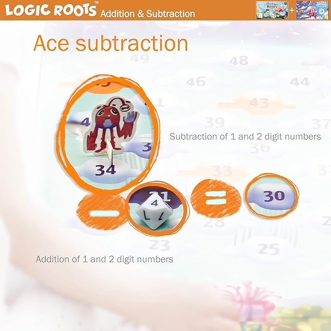 Addition and Subtraction Games - Pack of 2, Ocean Raiders and Cloud Hoppers, Math Board Games & STEM Toys for 6-8 Year Olds, Educational Gift for Kids, Homeschoolers, Kindergarten and Up