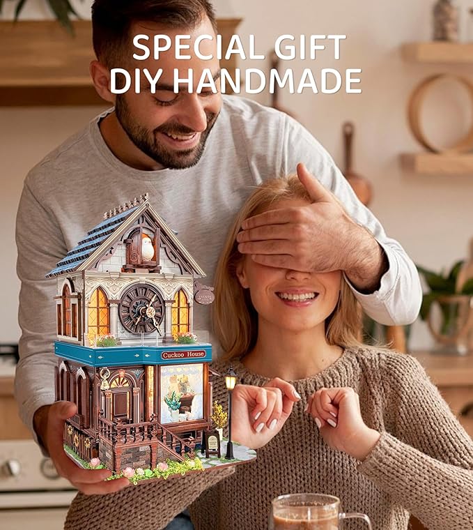 Roroom DIY Miniature Doll House with Furniture Dollhouse Kit for Adults and Teens,Booknook Tiny House Bookshelf Decor Mini 3D Wooden Puzzle, Gifts for Family, Friends (SQ61-cuckoo House)