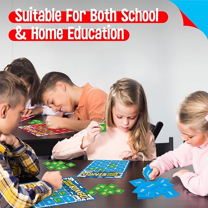 Sight Word Bingo Game, 144 Sight Words Learn to Read Level 1 & Level 2 Bingo Board Game Dolch & Fry Words Lists for Kindergarten, Classroom, Home, Grade 1st, 2nd, Kids 4-8 (2-40 Players)