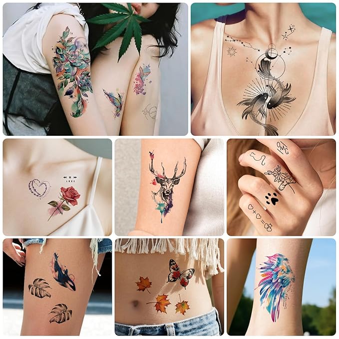 77 Sheets Temporary Tattoo, 17 Sheets Half Arm Lion Owl Antelope Rose Butterfly Constellation Chest Tattoos for Adults Men Women, 60 Sheets Small Tattoos Stickers for Boys Girls Kids Body Art Design