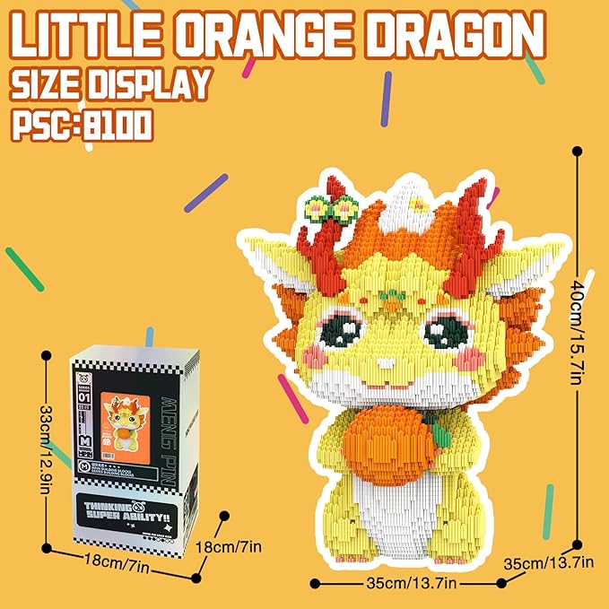 Orange Dragon Animal Mirco Building Block Sets Large Toys Kits Gift for Adults and Kids 8100 Pieces