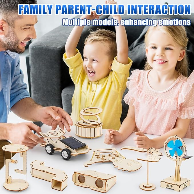 8 in1 STEM Science Kit for Kids Age 8-14, Wooden Physics Experiments & Solar Engineering Kits, Build Solar Car, Anti-Gravity Device, Telescope, Periscope & Dinosaur Claw, Gifts for Boys Girls