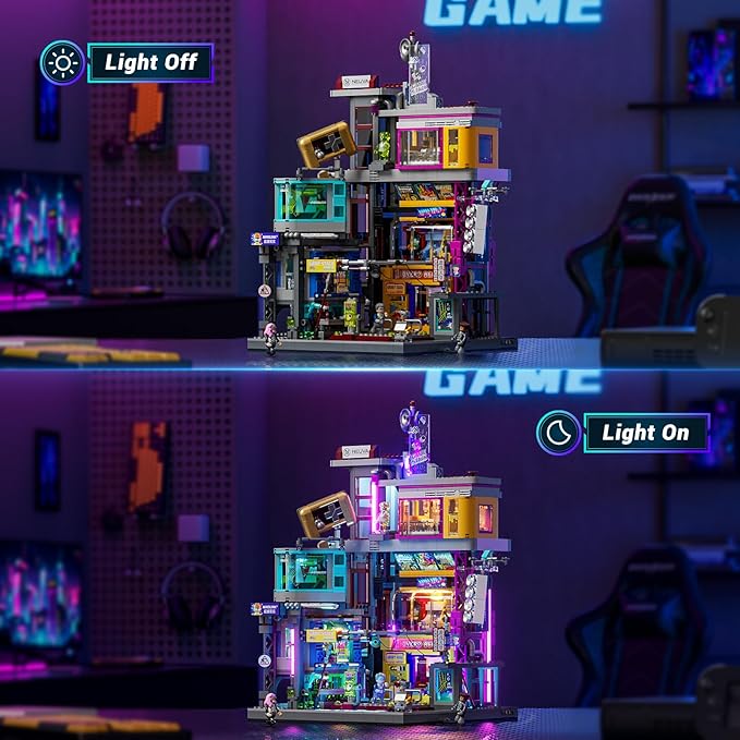 Cyberpunk Game Stack Lighting-Building-Bricks Set - Cyberpunk Neon City Future Gaming Room Street View Collection LED Light Model Set 2580 Pcs for Adults and Sci-fi Lovers