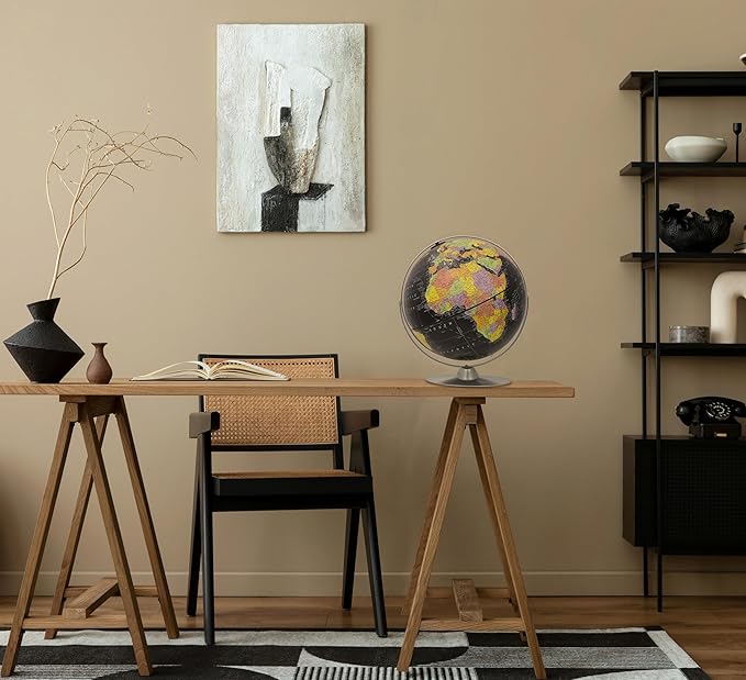 Replogle Starlight, Black Ocean World Globe, Desktop Piece, Gyro-matic meridian, Silver base, Detailed Cartography