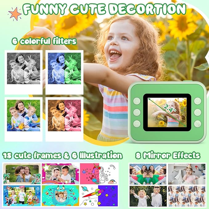 Kids Camera Instant Print, Christmas Birthday Gifts for Girls and Boys, Kids Camera 1080P HD Video Digital Toddler Camera Toy for 3 4 5 6 7 8 9 10 11 12 Years Old