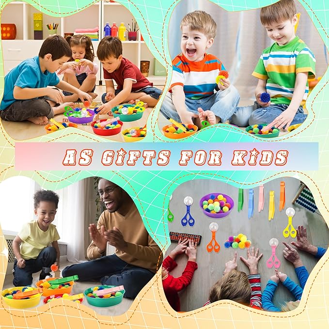 141 Pieces Fine Motor Toy Counting Sorting Sensory Bin Filler Include 6 Colorful Sorting Cup 10 Tweezers 5 Bear Ball Clip 120 Hedge Balls for Kid Early Skill Education