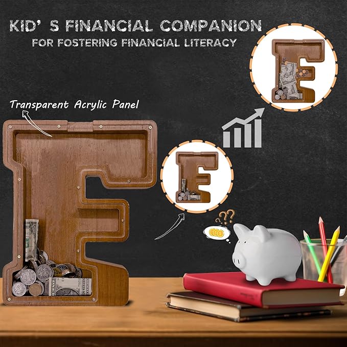 Wooden Letter Piggy Bank for Kids Larger Letter Piggy Bank for Boys and Girls Personalized Piggy Bank Initial Coin Bank Wood Kids Money Bank for Birthday and Festival