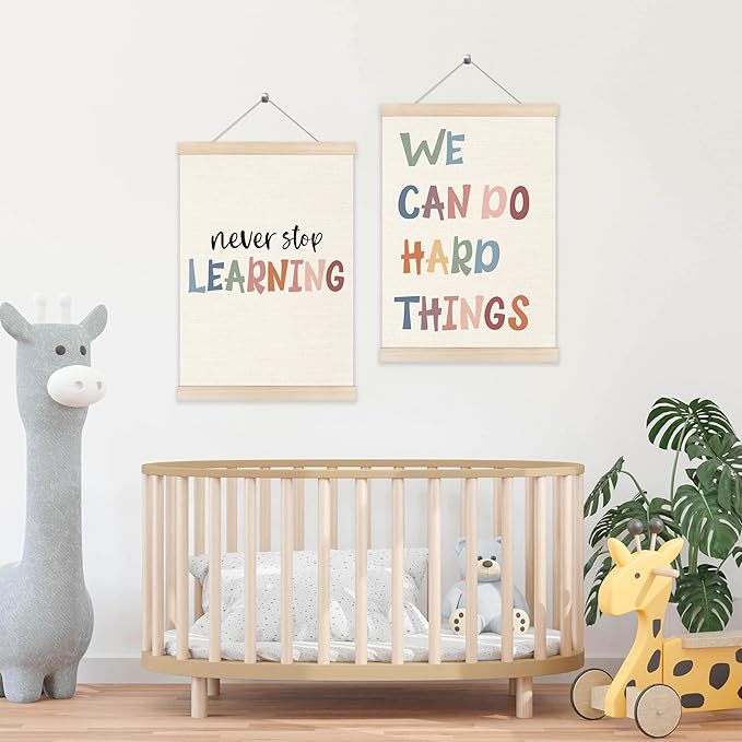 Koesus Boho Inspirational Wall Art Poster Hanger Frame 12x16 Inch Set of 2, Positive Affirmation Canvas Pictures Prints Framed Wall Decor for Classroom Toddler Kids Room Nursery Playroom