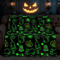 Halloween Glow in The Dark Blanket Gifts Toy for Boys Girls Daughter Son Glowing Black Cat Pumpkin Ghost Bat Witch Hat Spooky Soft Cozy Throw Party Favors Present for Kids Adult Sofa Bed Decor 50"x60"