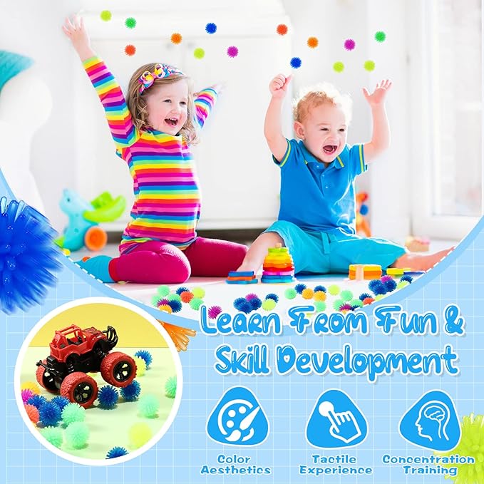 100 Pcs Spiky Hedge Balls Multicolor Small Porcupine Ball Mini Stress Relief Calming Fidget Toys Soft Sensory Bright Assorted Colors for Birthday Party Favors Home Office