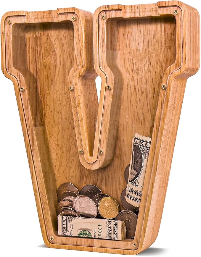 Wooden Letter Piggy Bank for Kids Larger Letter Piggy Bank for Boys and Girls Personalized Piggy Bank Initial Coin Bank Wood Kids Money Bank for Birthday and Festival