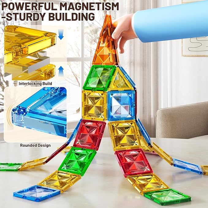 Magnatiles for Toddlers 1-3, Toddler Magnet Building Blocks Tiles Toys for Kids Ages 1-3 4-8, Preschool Learning Sensory Educational Gifts Toys for Boys and Girls 3+ Year Old