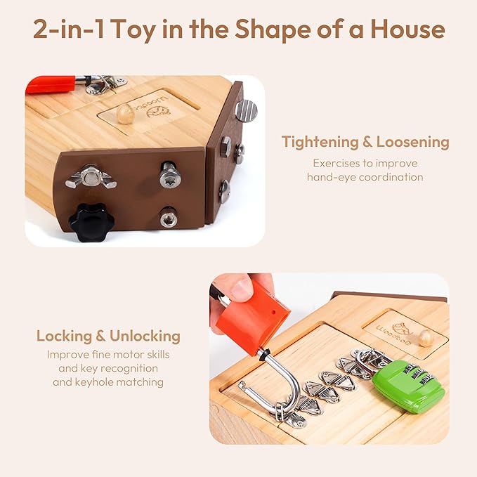Woodtoe Montessori Screwdriver Board with Lock and Key Toy, Wooden Montessori Toys for Kids 3 4 5 Year Old, Toddler Fine Motor Skills STEM Toy, Preschool Sensory Learning Toys for Boys Girls