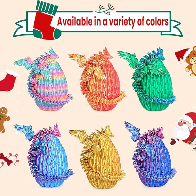 3D Printed Dragon Eggs with Articulated Fly Dragon Inside, Collectible Figurines Fidget Toy for Adults Kids Birthday Easter Christmas White Elephant Gifts for Friends Colleagues(Rainbow, L size)