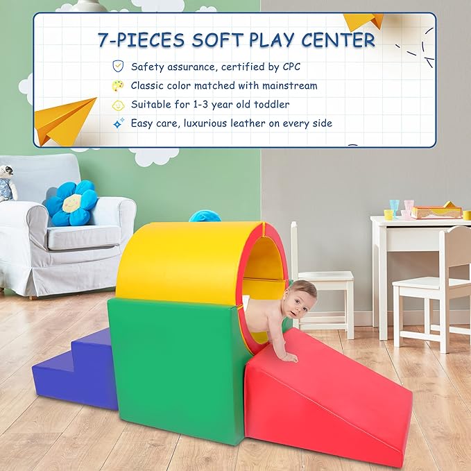 TOLEAD Tunnel/Ramps Foam Climber, Climb & Crawl Foam Activity Play Set for Toddlers and Kids, Safe Indoor Crawling Gym Equipment for,Infant,Baby Waterproof Easy to Clean