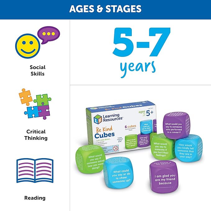 Learning Resources Be Kind Cubes, 6 pieces, Ages 5+ Social Emotional Learning Toys, Speech Therapists Materials, Emotional Intelligence Toys
