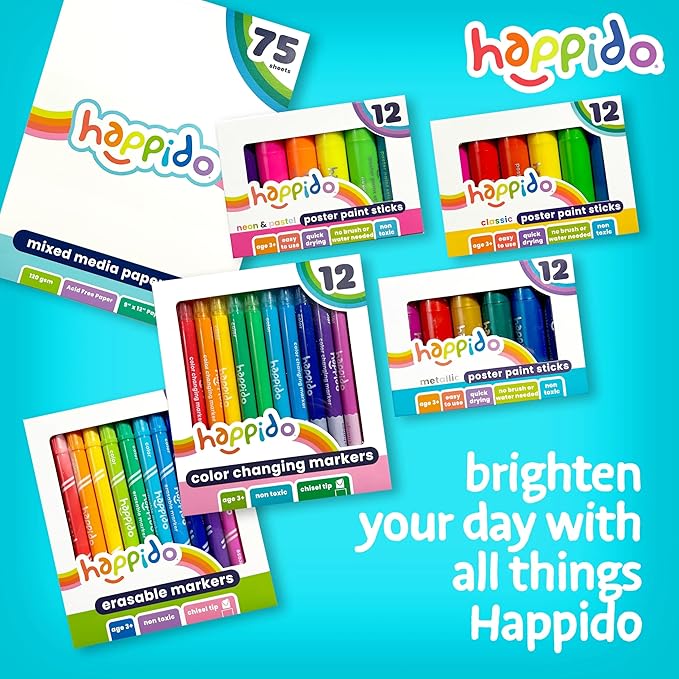 Happido Set of 12 Twistable Tempera Paint Sticks For Kids, Quick Drying, No Mess Art Supplies for Toddlers and Kids Ages 4-6 - NEON & PASTEL COLORS