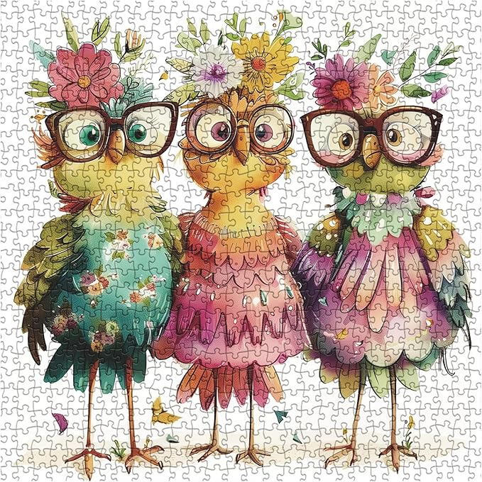 Funny Chicken Puzzles for Adults 1000 Pieces, Cute Bird Flower Jigsaw Puzzles, Beautiful Animal Art Puzzles