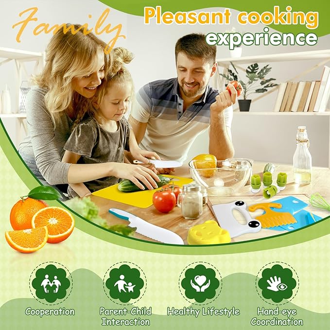 Chanking 17 Pieces Kids Knife Set for Real Cooking Child-Friendly Plastic Chef Tools, Montessori Kitchen Toys, Gifts for Boys and Girls Ages 3+