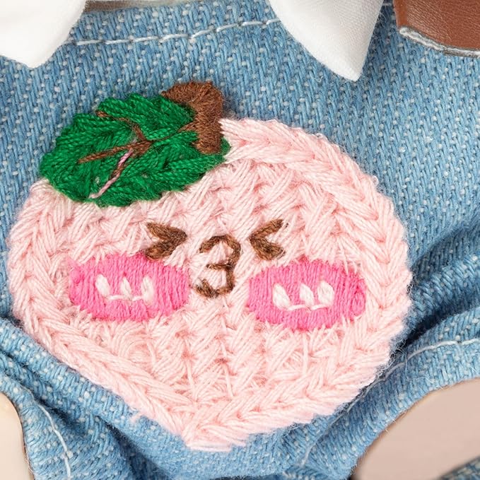 17cm Doll Outfits for Labubu - Kawaii Chic Style Set for 17cm Dolls, Cute Doll Clothes with Accessories - White Shirt + Pink Peach Blue Romper + Heart Shaped Blue Hat (Clothes Only)