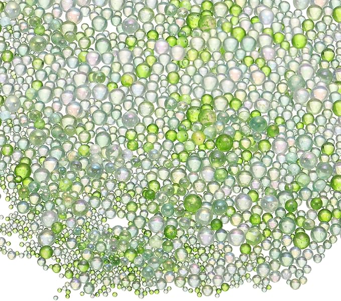 Iridescent Glass Tiny Bubble Beads, 0.4-3mm 10g No Hole Micro Mini Round Green Water Droplets Beads - Applications: for Resin Filler, Nail Art, Dollhouse Bath Tub