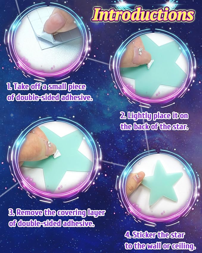 201 Pcs Glow in The Dark Stars Stickers for Ceiling, Toddler Stocking Stuffers Wall Room Decor Gifts, Luminous 3D Glowing Stars Easter Basket Stuffers for Kids Boys Girls - Blue