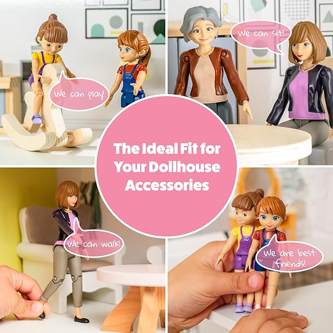 Dollhouse People, Bendable Dollhouse Family Set – 9 Poseable Figures Including Grandpa, Grandma, Mom, Dad, Sister, Brother, Cousins, and a Baby Girl – Perfect for Dollhouse Play and Imaginative Fun