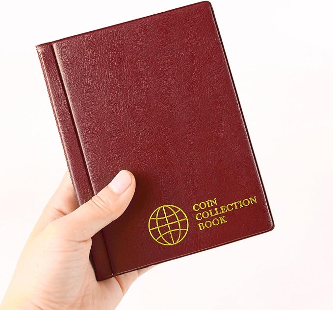 Coin Collection Album - Coin Holder Book Coin Storage Album Money Penny Pocket for Collectors CS01 (Red, Pocket Size 30x30mm/1.2x1.2 in[120 Pockets])